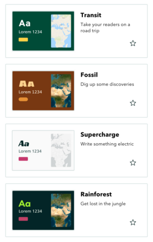 A screenshot showing some of the featured themes available in ArcGIS StoryMaps.